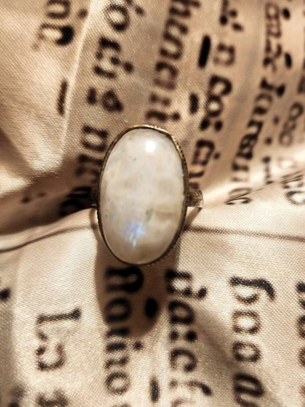 White Oval MoonStone Sterling Silver Ring